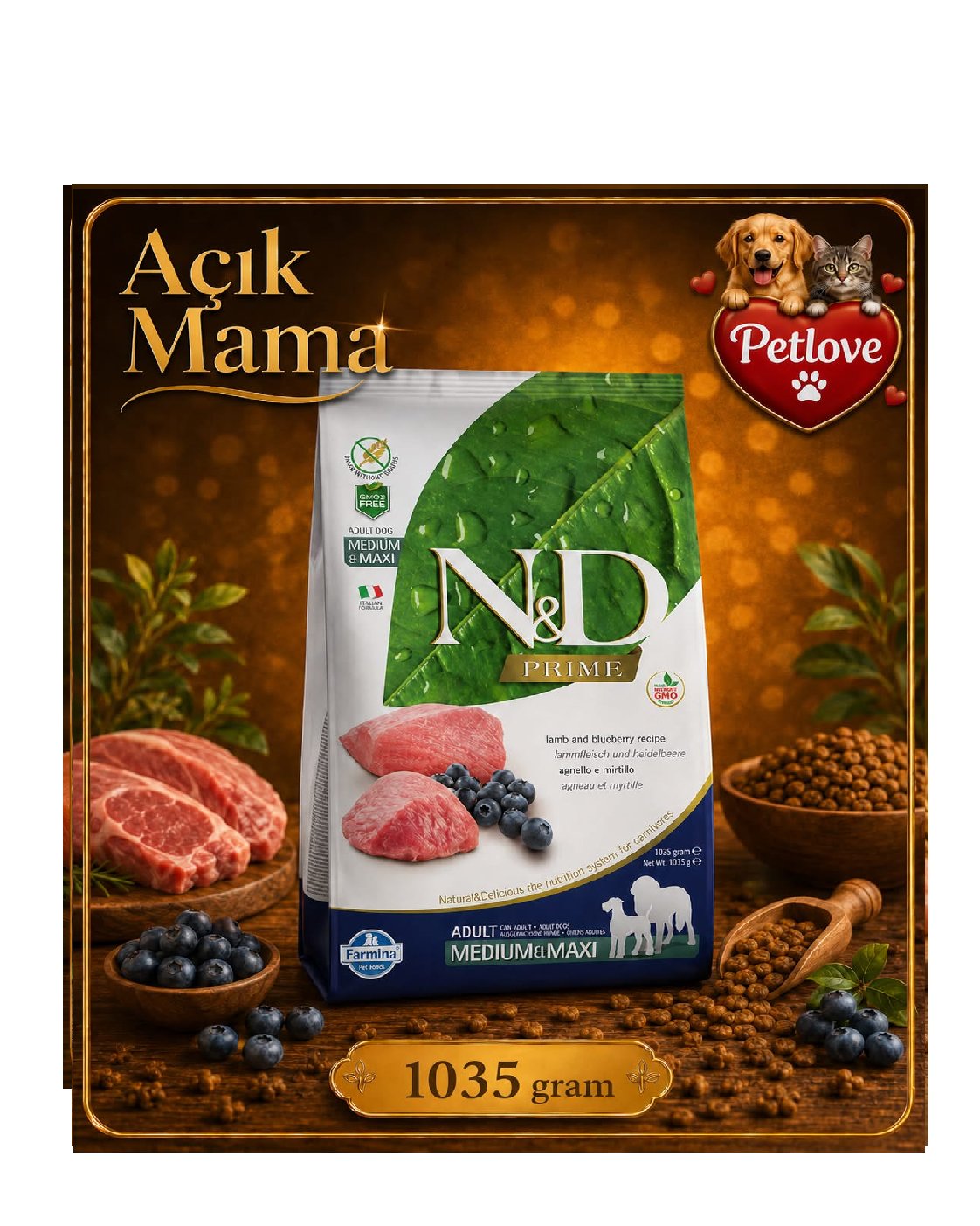 AÇIK N&D Kuzu  Köpek Medium 1 KG