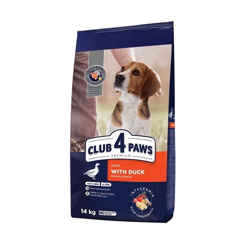 CLUB 4 PAWS PREMIUM ORTA BOY IRK YETİŞKİN KÖPEKLER İÇİN  ÖRDEKLİ KOMPLE KURU KÖPEK MAMASI 14 KG