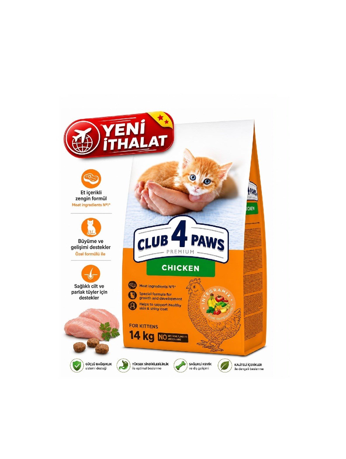 CLUB 4 PAWS PREMİUM TAVUKLU YAVRU KEDİ MAMASI 14 KG 
