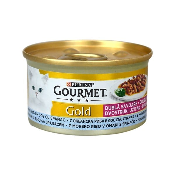 Gourmet Gold Sos İçinde Okyanus Balığı ve Ispanaklı Kedi Konservesi 85gr