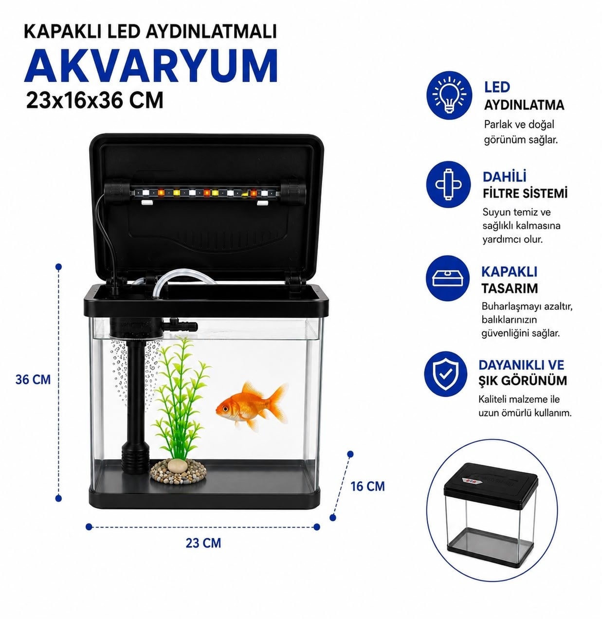 MAKRO İTHAL AKVARYUM 23*16*36 SİYAH (7 LİTRE)