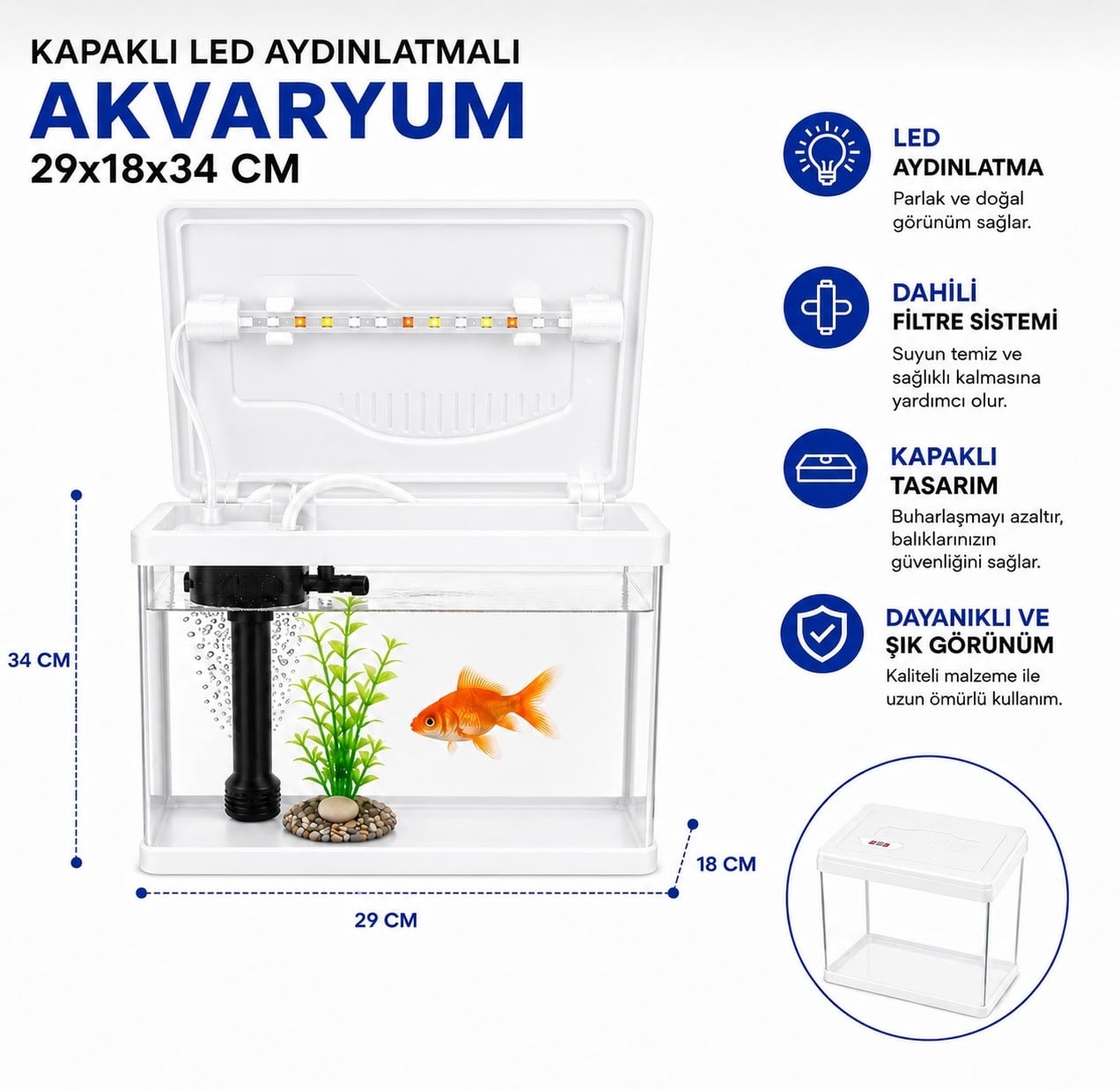 MAKRO İTHAL AKVARYUM 30*18*34 BEYAZ (19 LİTRE )