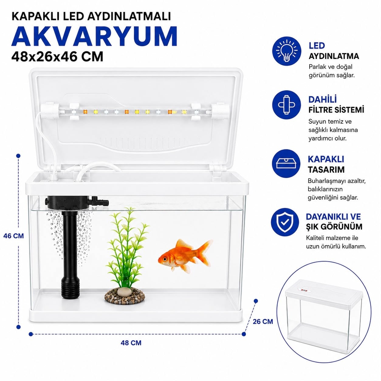 MAKRO İTHAL AKVARYUM 48*26*46 BEYAZ (40 LİTRE)
