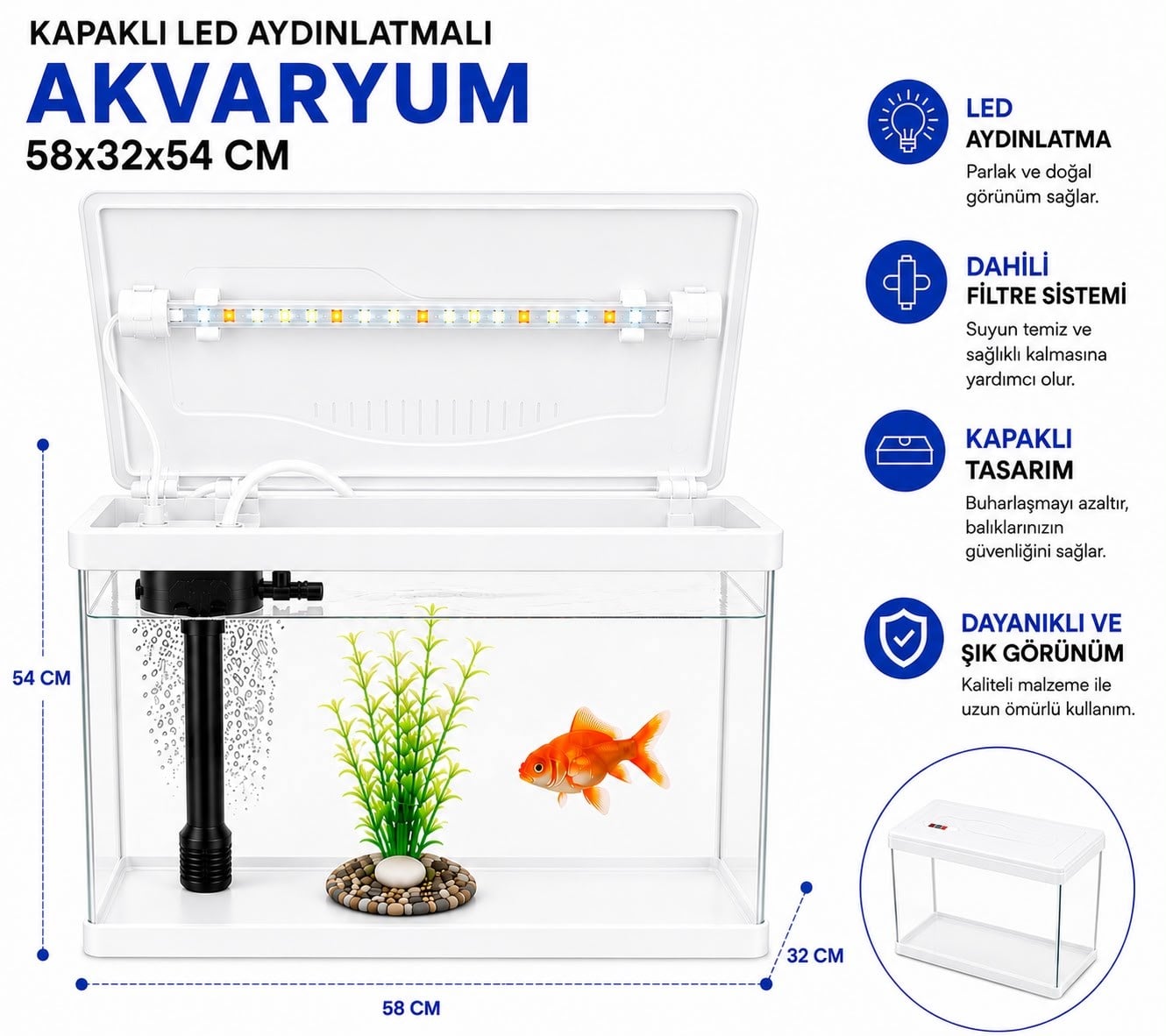 MAKRO İTHAL AKVARYUM 60*32*54  BEYAZ  (81 LİTRE)