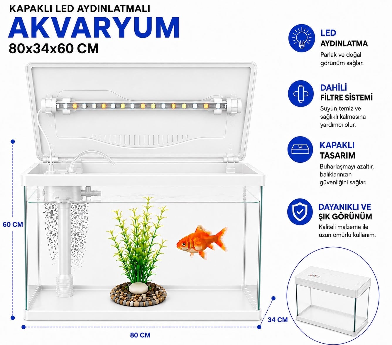 MAKRO İTHAL AKVARYUM 80 *34*60  SİYAH BEYAZ ( 120 LİTRE) 