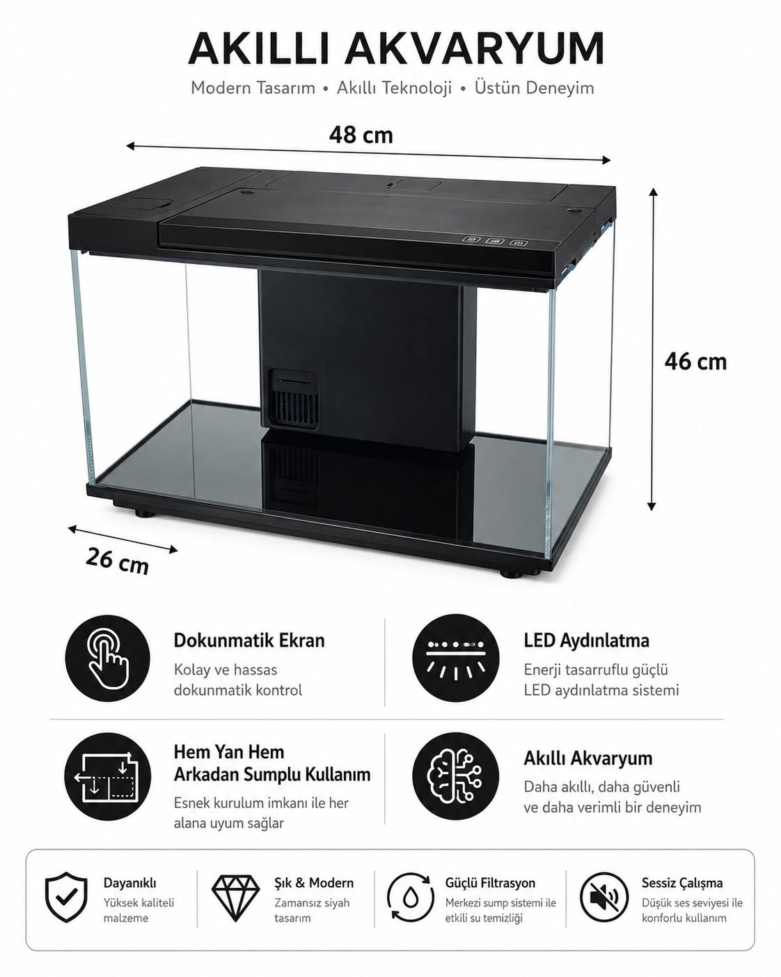 MAKRO İTHAL AKVARYUM DOKUNMATİK 48*26*48 (60 LİTRE)