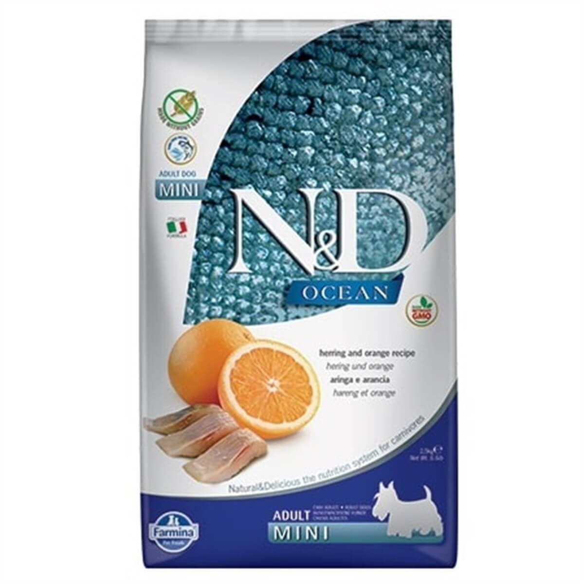 N&D Ocean Balık Portakallı Tahılsız Küçük Irk Yetişkin Köpek Maması 2.5 Kg