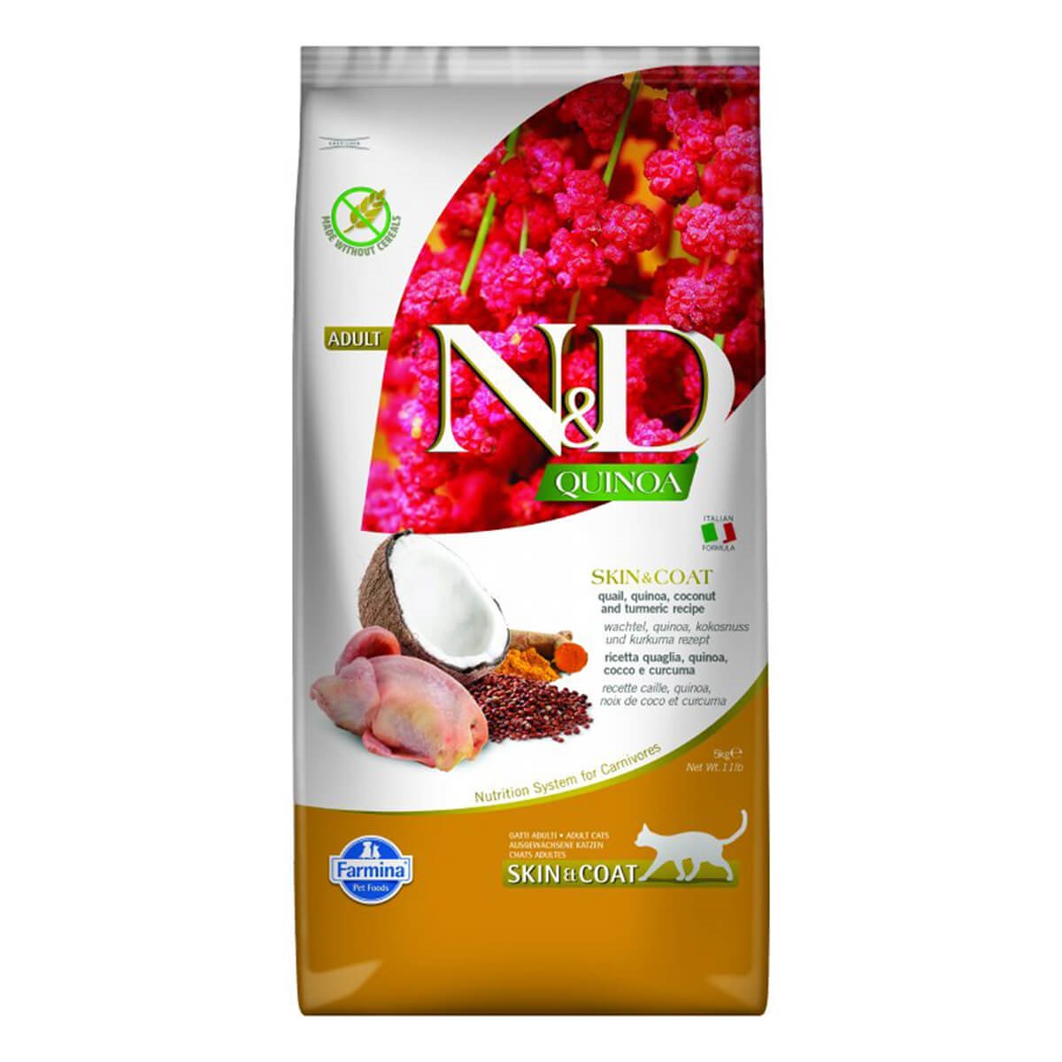 N&D Quinoa Skin Coat Bıldırcın Etli Yetişkin Kedi Maması 5 Kg
