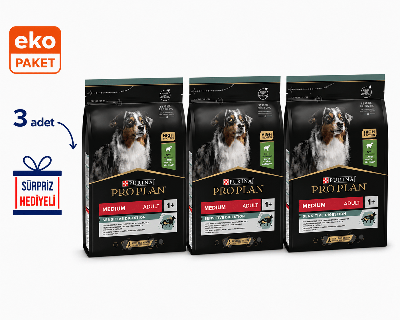Pro Plan Adult Medium Sensitive Digestion Kuzu Etli Köpek Maması 3 kg X 3'lü Eko Paket