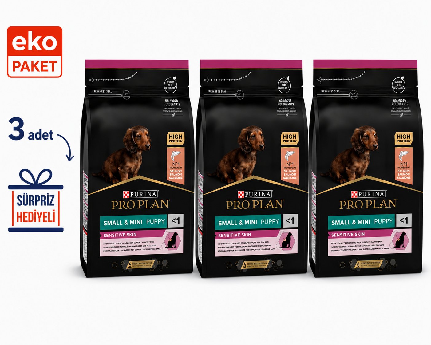 Pro Plan Small & Mini Puppy Sensitive Skin Somonlu Yavru Köpek Maması 3 kg X3'lü Eko Paket