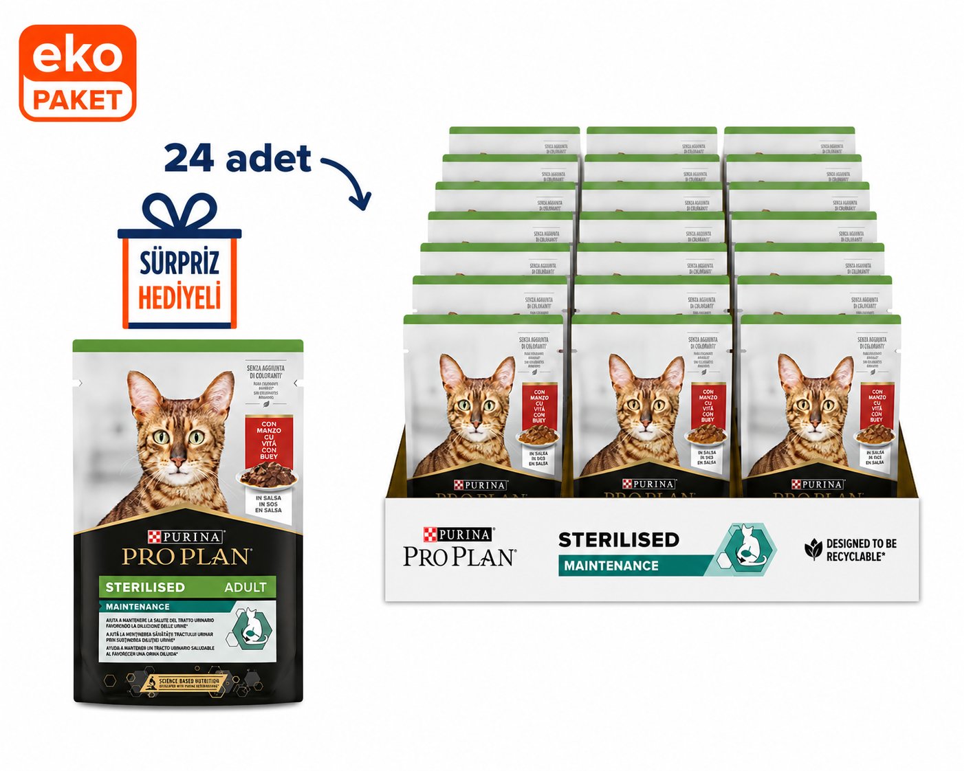 Pro Plan Sterilised Biftekli Pouch Kısırlaştırılmış Kedi Konservesi – 85 gr X 24'lü Eko Paket