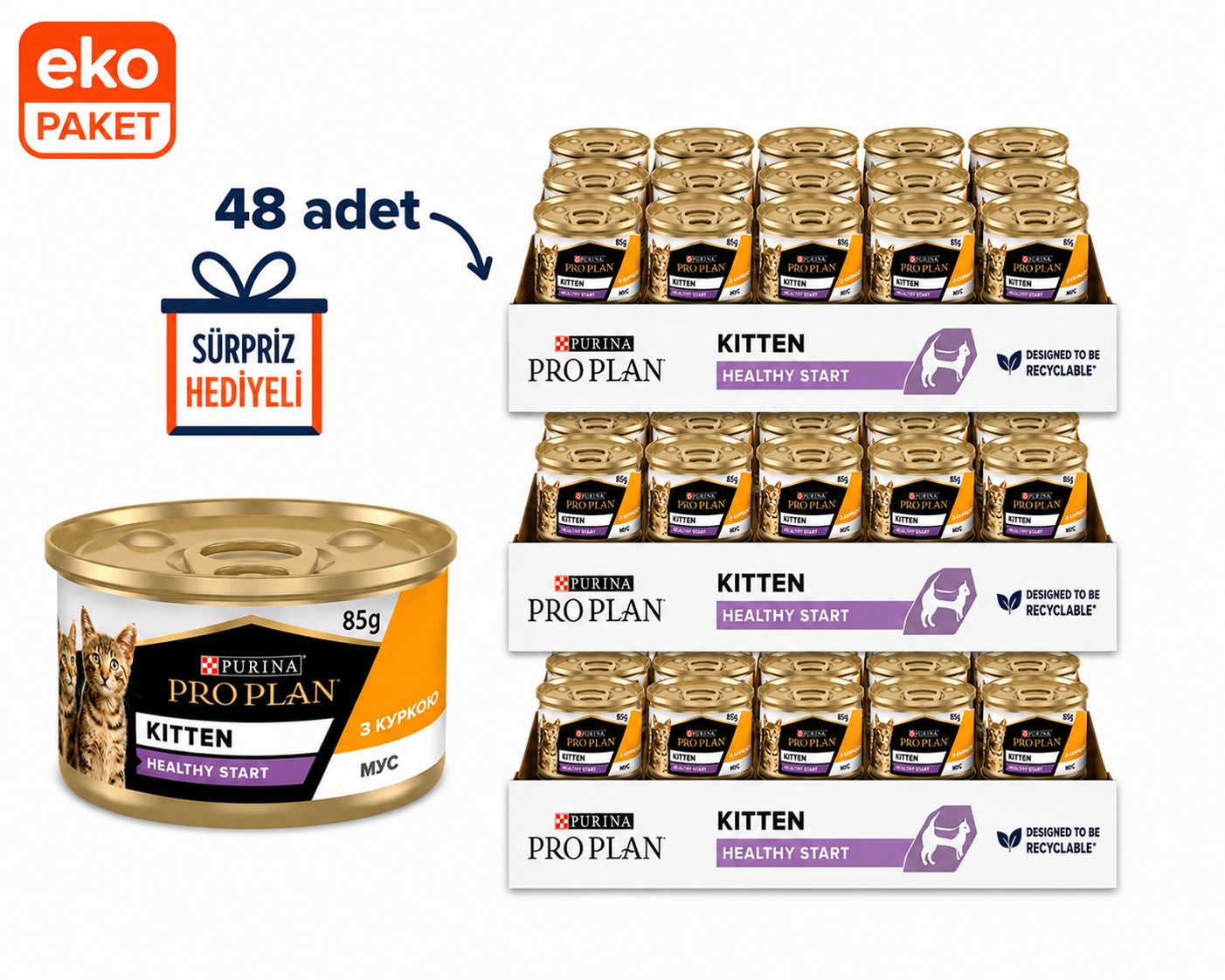 Pro Plan Sterilised Somonlu ve Ton Balıklı Kedi Konservesi 85 gr x48'li Eko Paket 