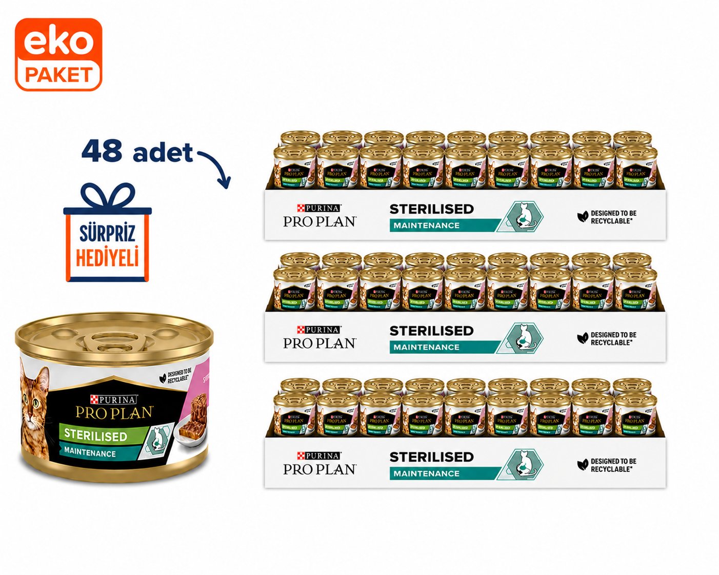 Pro Plan Sterilised Somonlu ve Ton Balıklı Kedi Konservesi 85 gr X 48'li Eko Paket