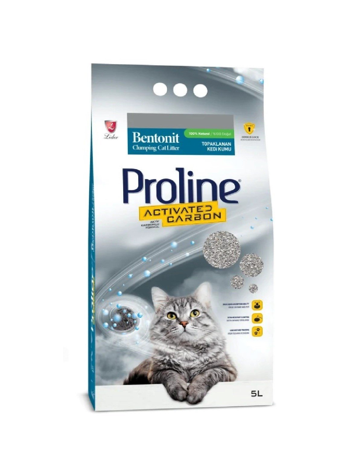 Proline Aktif Karbonlu Topaklanan Doğal Kedi Kumu 5 lt