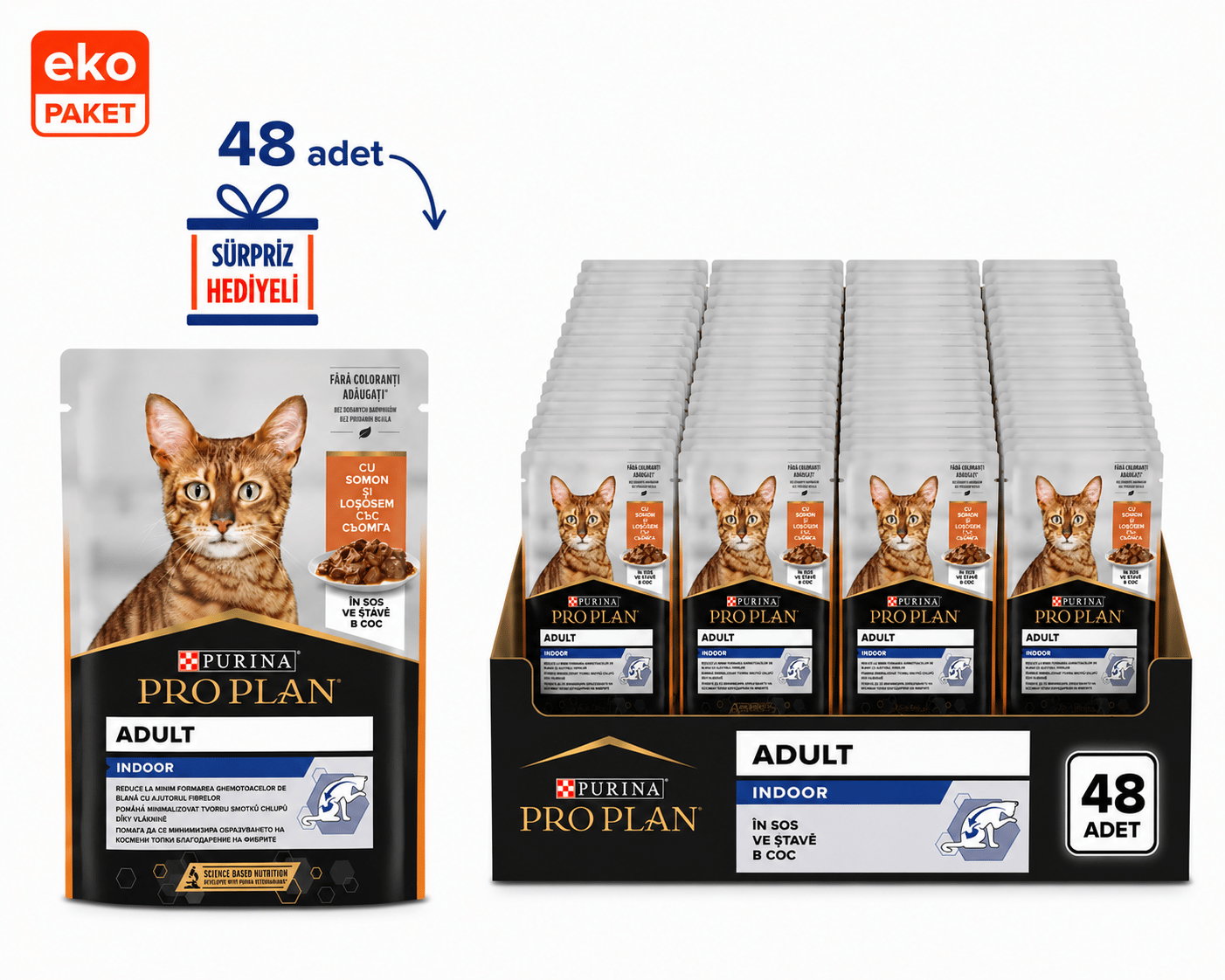 Proplan İndoor Somonlu Pouch Kedi Konservesi 85 G X 48'li Eko Paket 