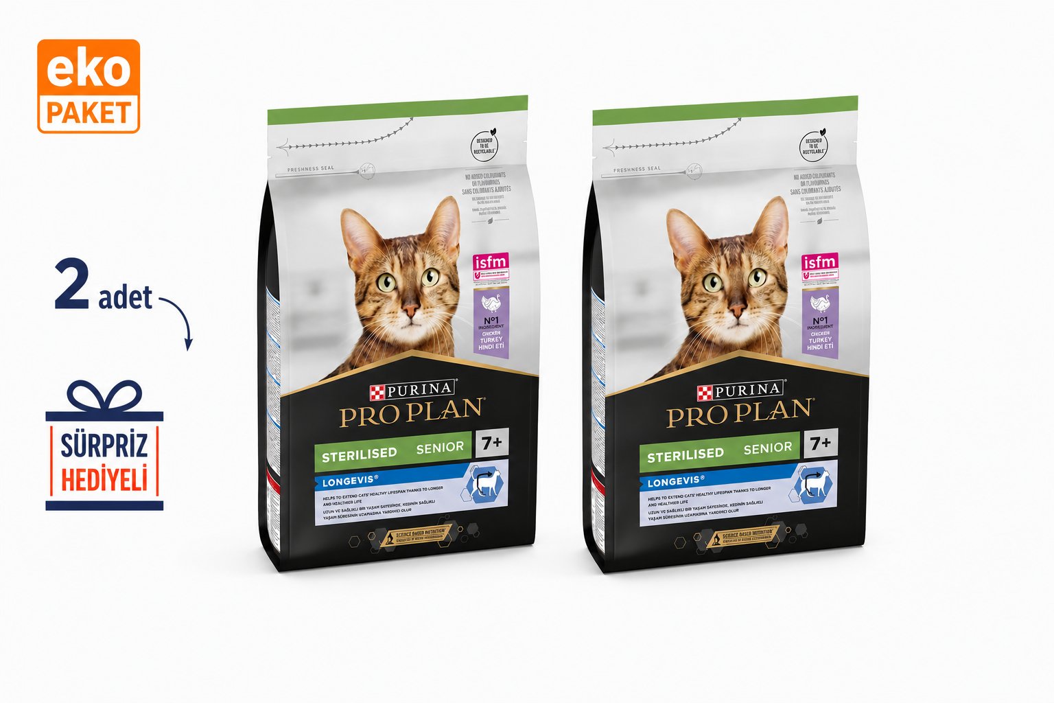 ProPlan Kısırlaştırılmış Hindili +7 Yaşlı Kedi Maması 3 Kg X 2'li Eko Paket