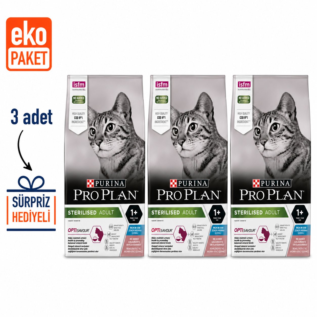 ProPlan Morina ve Okyanus Balıklı Kısırlaştırılmış Kedi Maması 1.5 Kg X 3' lü Eko Paket