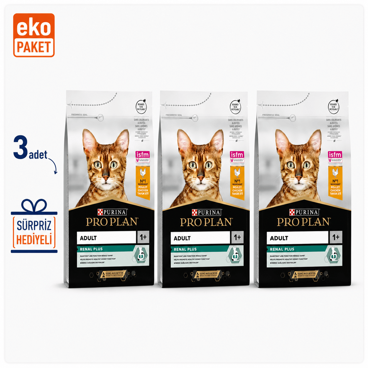 Proplan Orijinal Tavuklu Yetişkin Kuru Kedi Maması 3 Kg X 3'lü Eko Paket