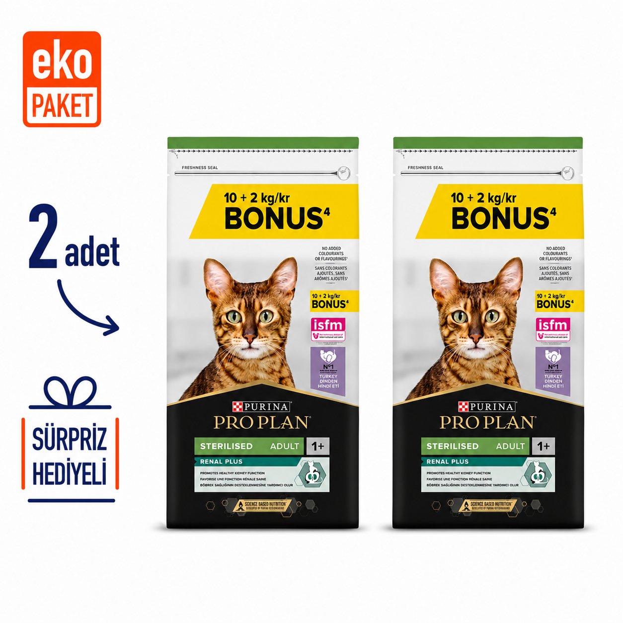Proplan Renal Plus Hindili Kısırlaştırılmış Kedi Maması 10+2 Kg X 2'li Eko Paket