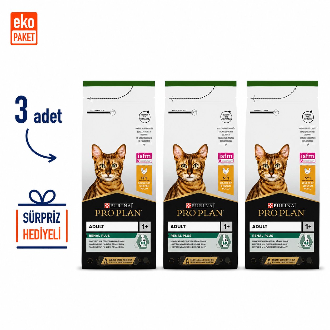Proplan Renal Plus Tavuk Etli Yetişkin Kedi Maması 1.5 Kg X 3'lü Eko Paket