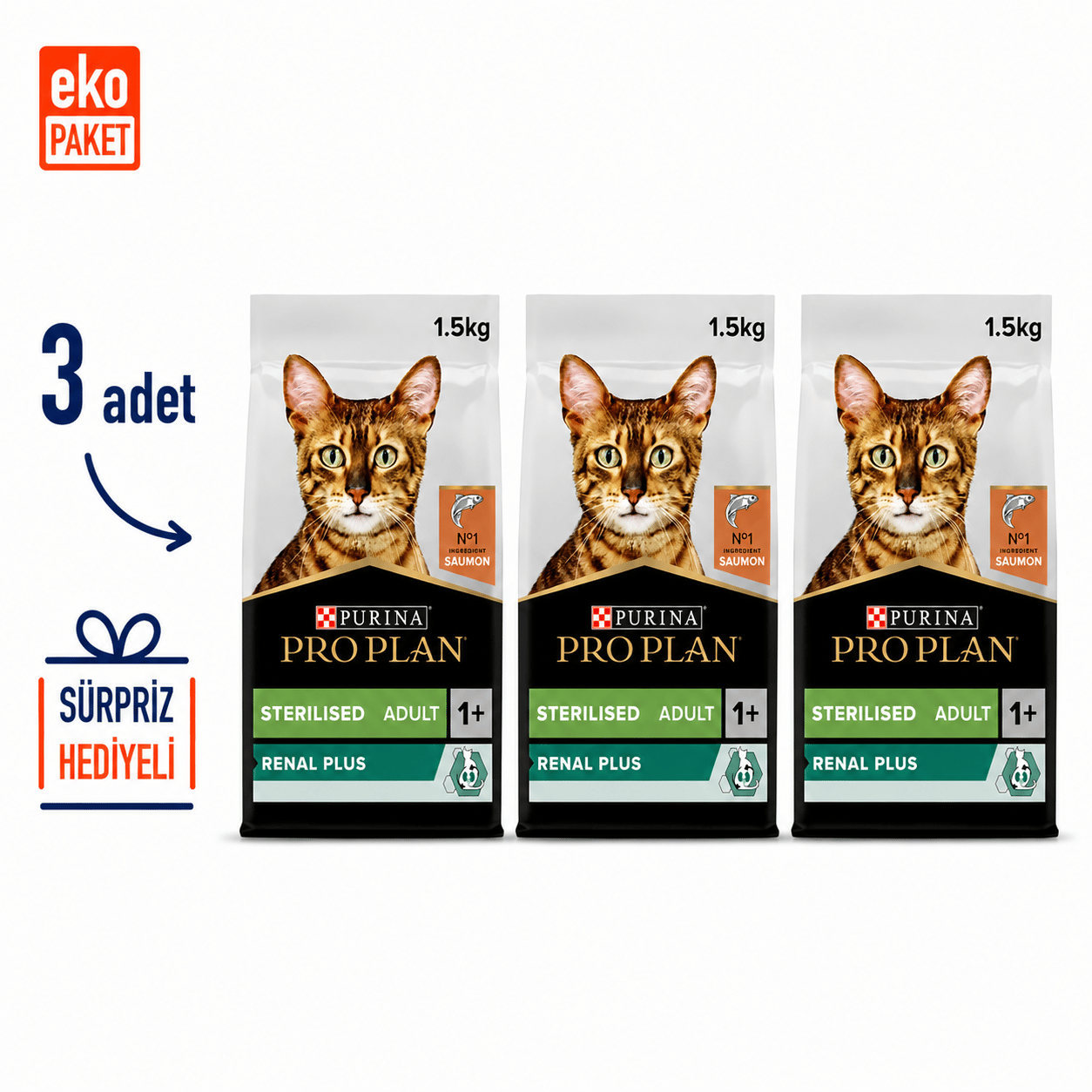Proplan Sterilised Somonlu Yetişkin Kuru Kedi Maması 1.5 Kg X 3'lü Eko Paket