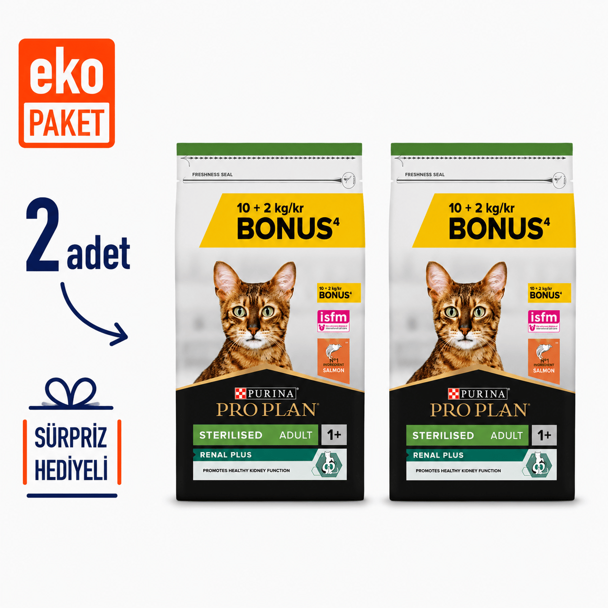 Proplan Sterilised Somonlu Yetişkin Kuru Kedi Maması 10+2 Kg X 2'li Eko Paket