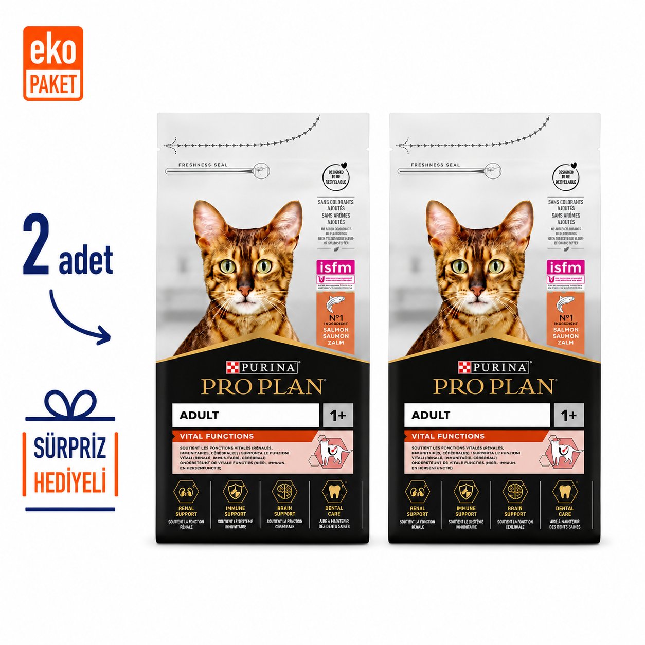 ProPlan Vital Functions Somonlu Yetişkin Kedi Maması 1.5 Kg X 2'li Eko Paket