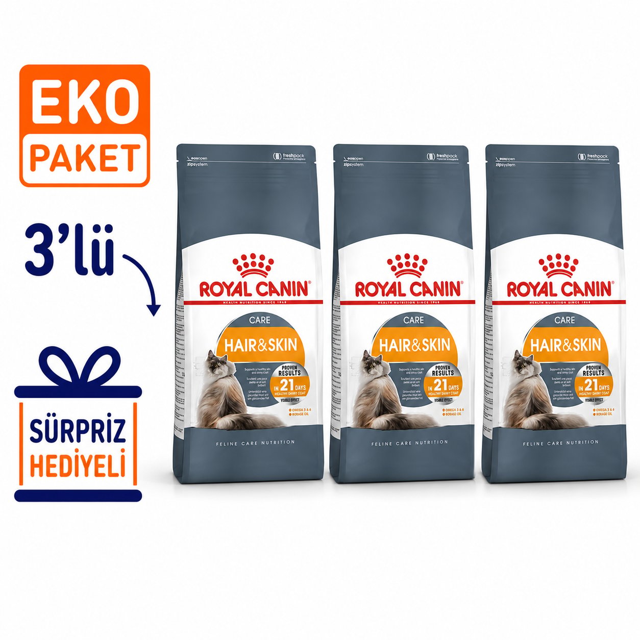 Royal Canin Hair Skin Hassas Tüylü Kedi Maması 4 Kg X 3'lü Eko Paket