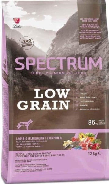 Spectrum Kuzu Etli ve Yaban Mersinli Orta ve Büyük Irk Düşük Tahıllı Yetişkin Köpek Maması 12kg