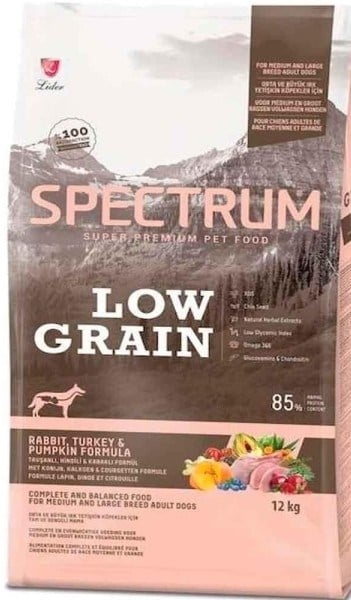 Spectrum Tavşanlı Hindili ve Bal Kabaklı Orta ve Büyük Irk Düşük Tahıllı Yetişkin Köpek Maması 12kg