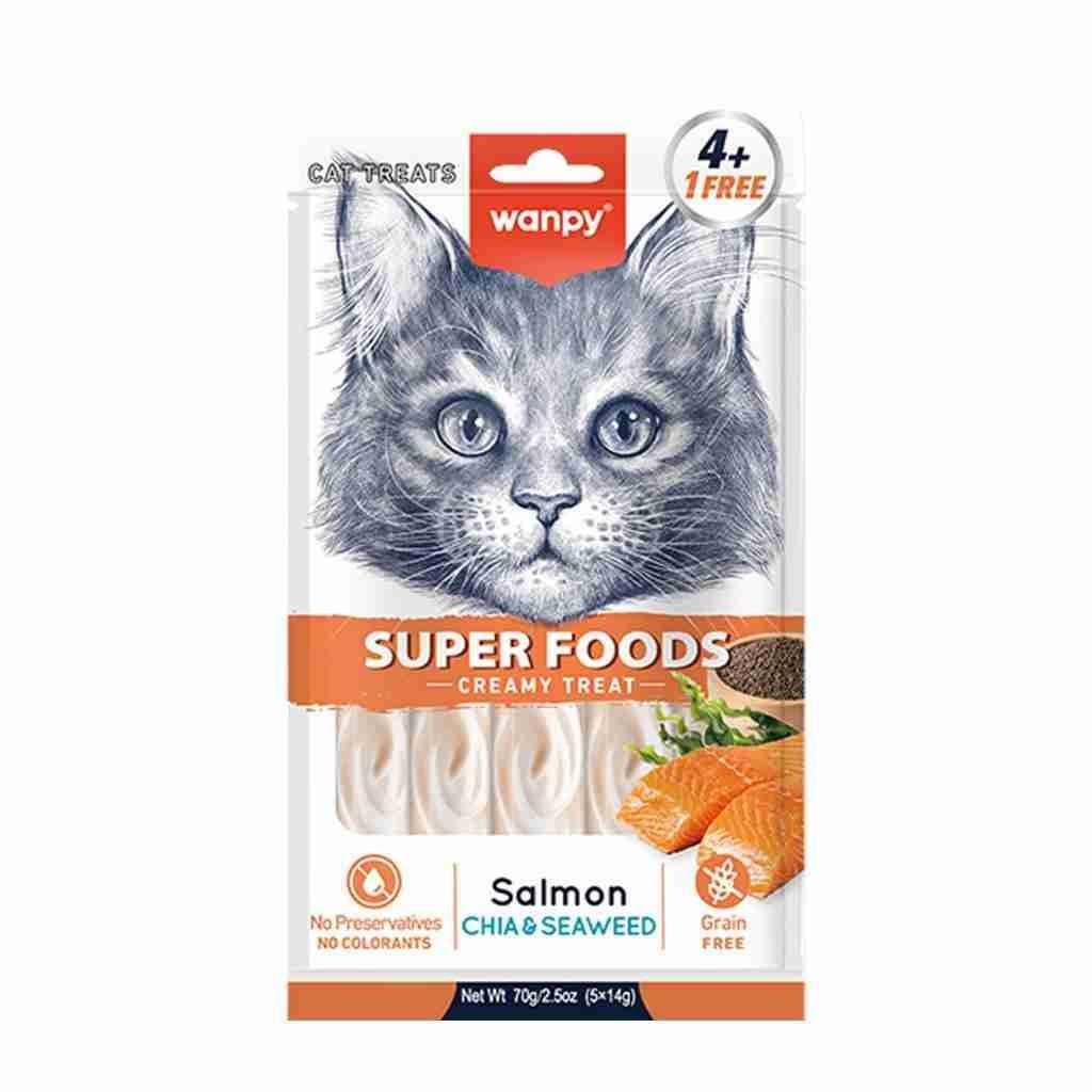 Wanpy Superfood Somonlu- Chia – Deniz Yosunlu Krema Kedi Ödülü 5×14 Gr