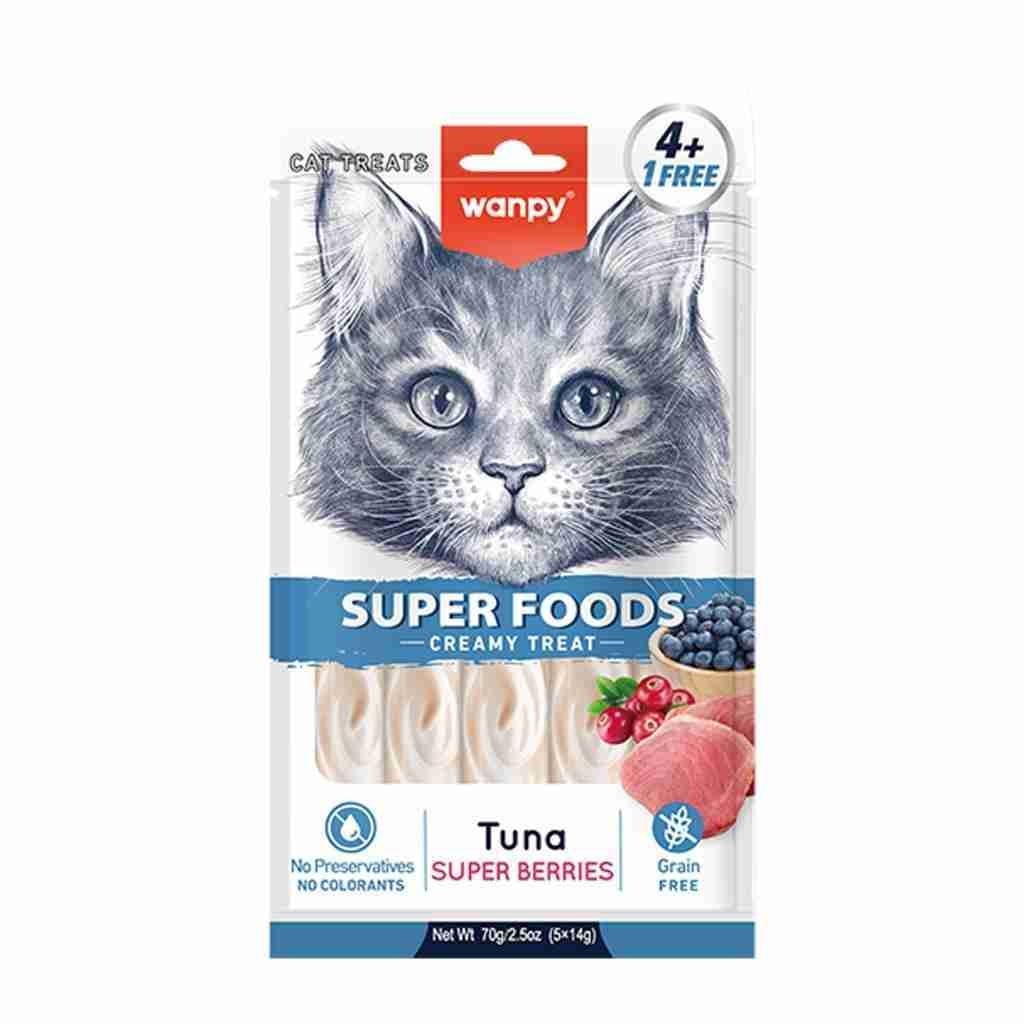 Wanpy Superfood Ton Balıklı-Yaban Mersini – Kızılcıklı Krema Kedi Ödülü 5×14 Gr