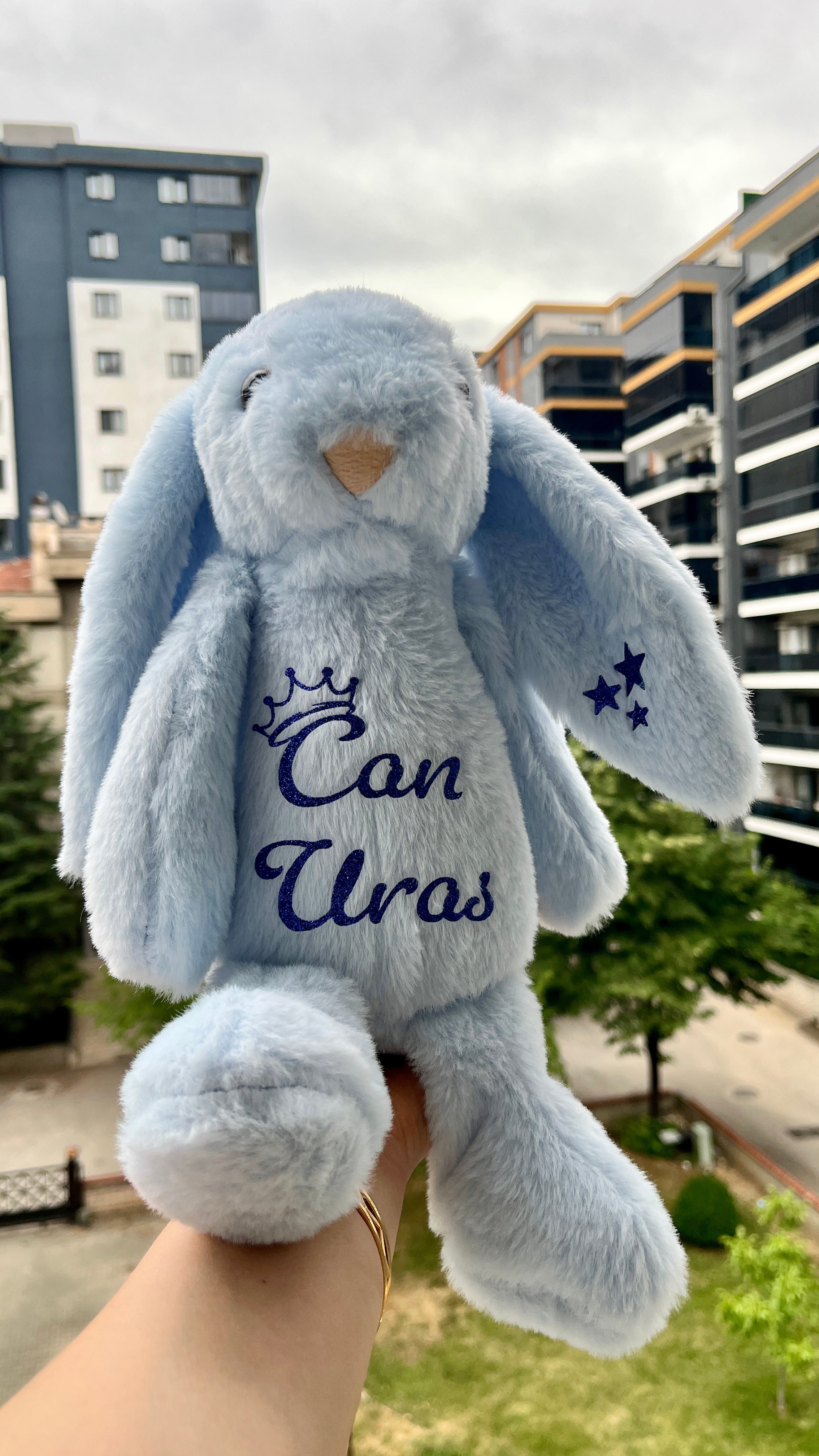 İsme Özel Uyku Arkadaşı Peluş Tavşan Yastık - Mavi