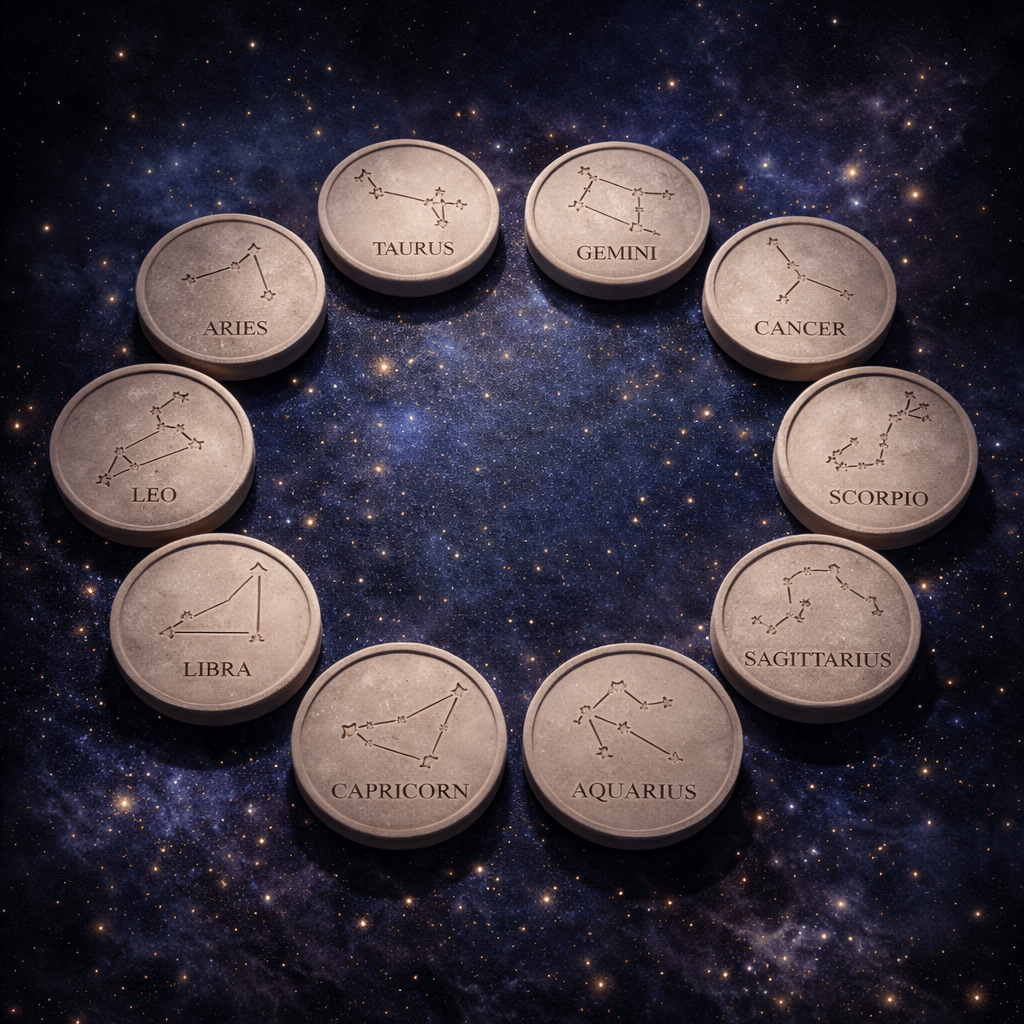 12’li Burç Bardak Altlığı Seti – El Yapımı Beton Zodiac Koleksiyon
