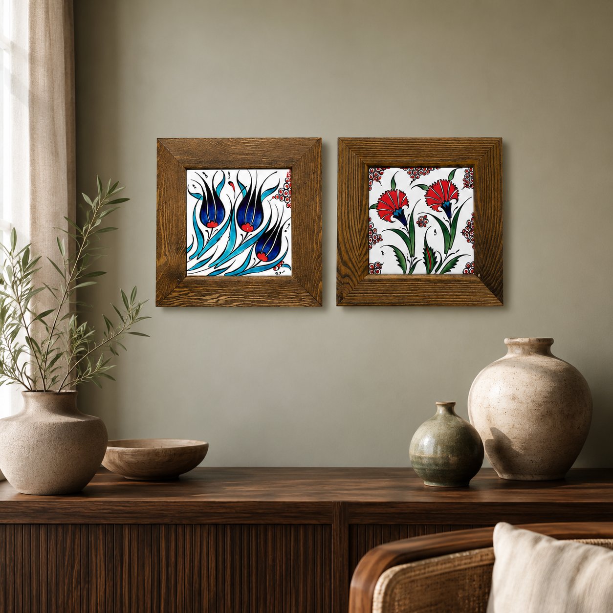 Ahşap Çerçeveli Dekoratif Seramik Tablo – Motif Koleksiyonu VII