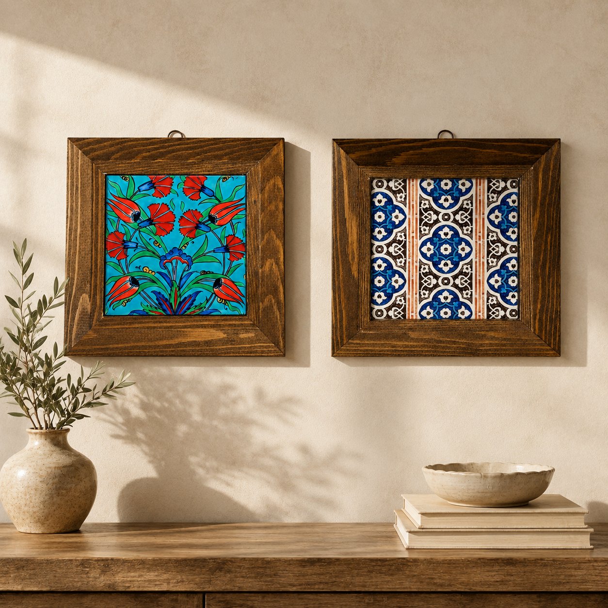 Ahşap Çerçeveli Dekoratif Seramik Tablo – Motif Koleksiyonu II