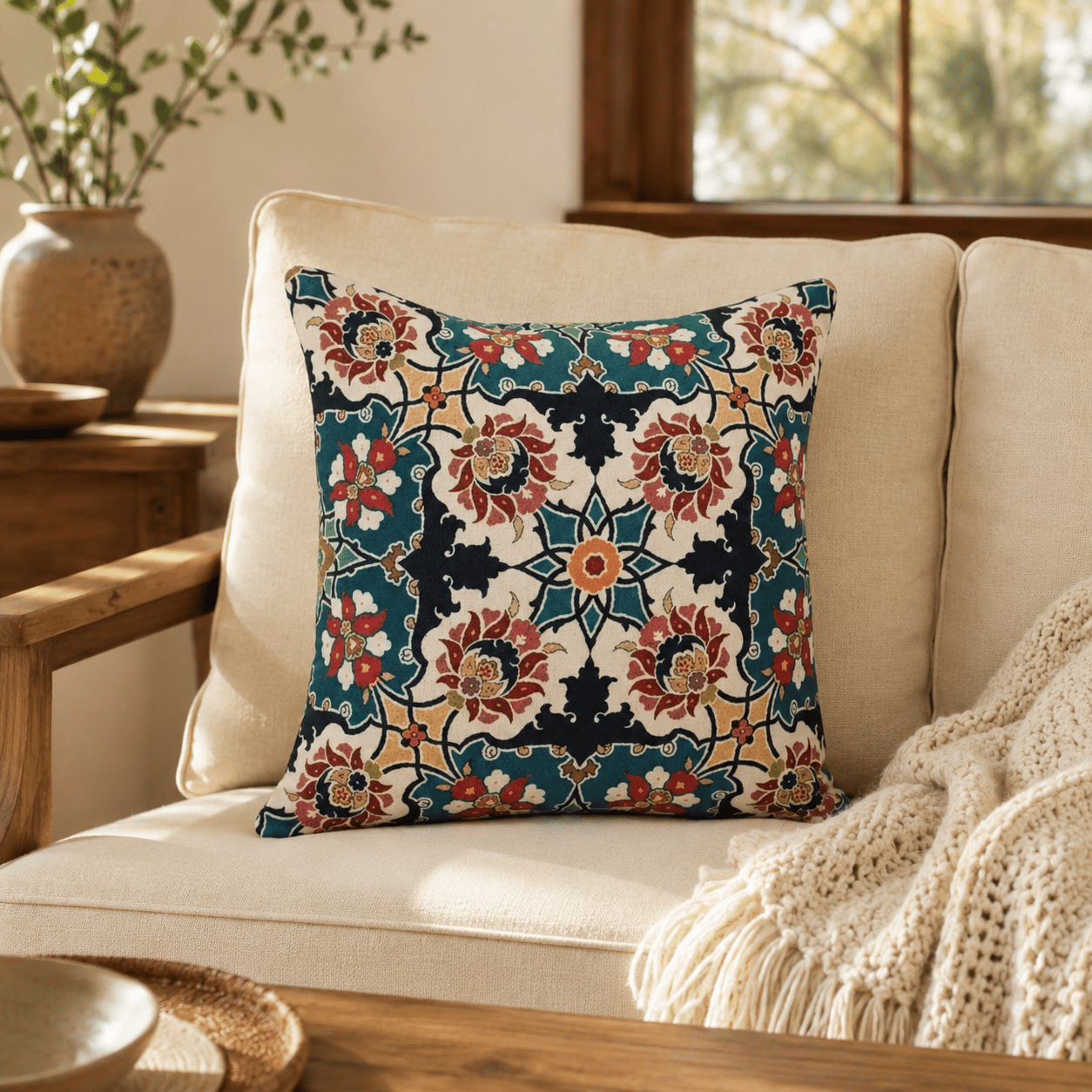 Anadolu Motifli Dekoratif Goblen Kırlent Kılıfı, Model: GBLN-3043