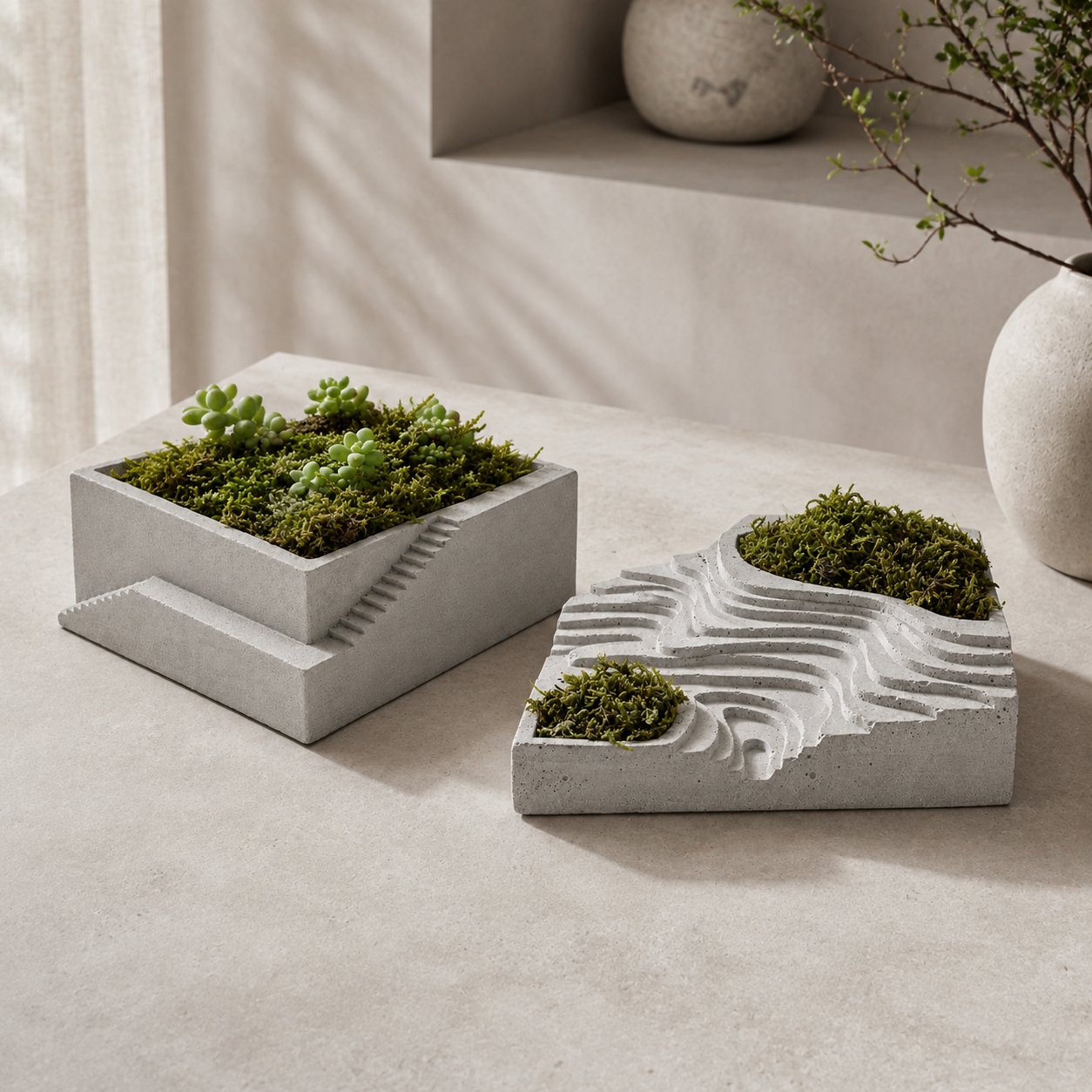 Beton Saksı Varyasyonları – Mimari Tarz ve Kare Sukulent Saksıları