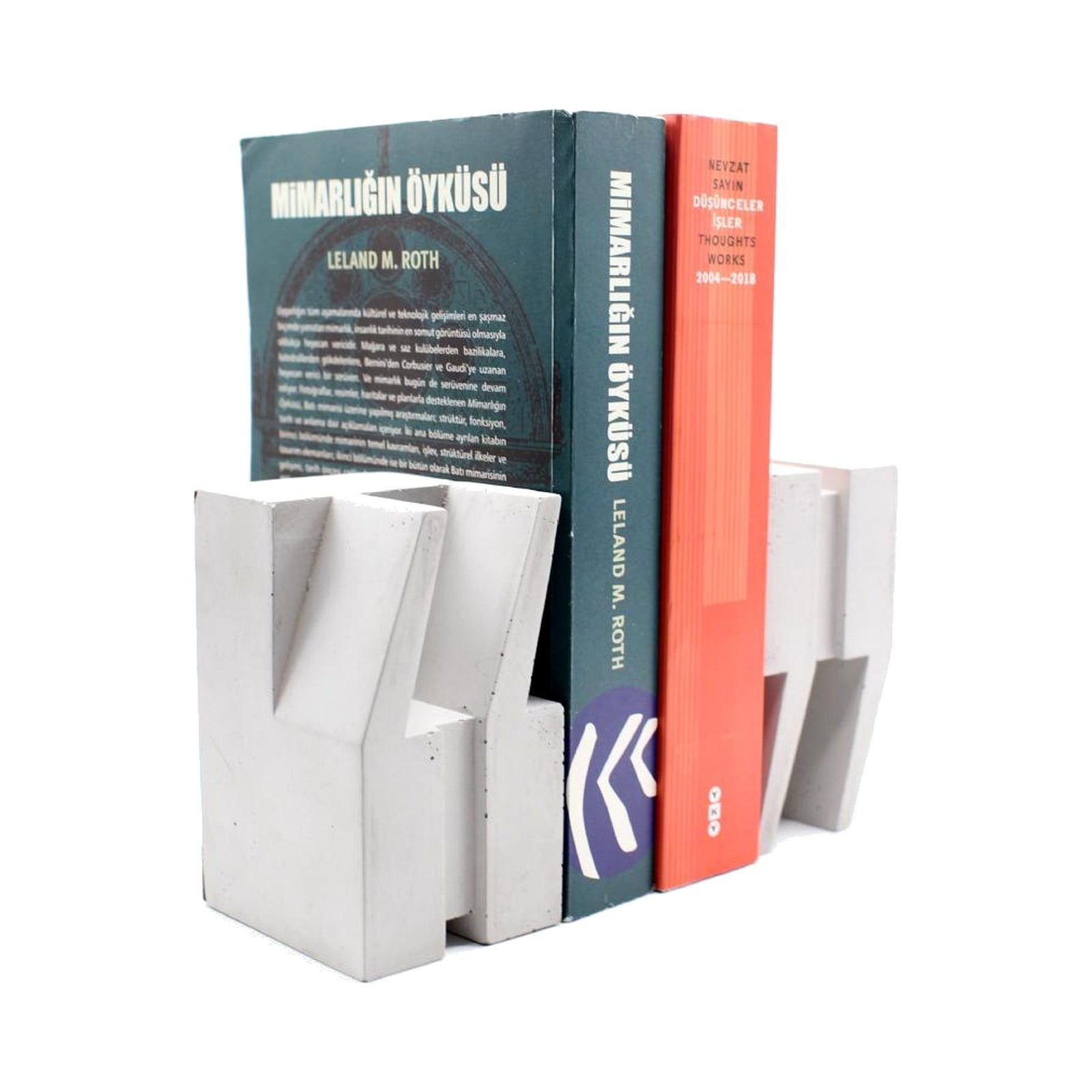 Brüt Beton Kitap Tutucu – El Yapımı Modern Raf ve Masaüstü Kitap Desteği