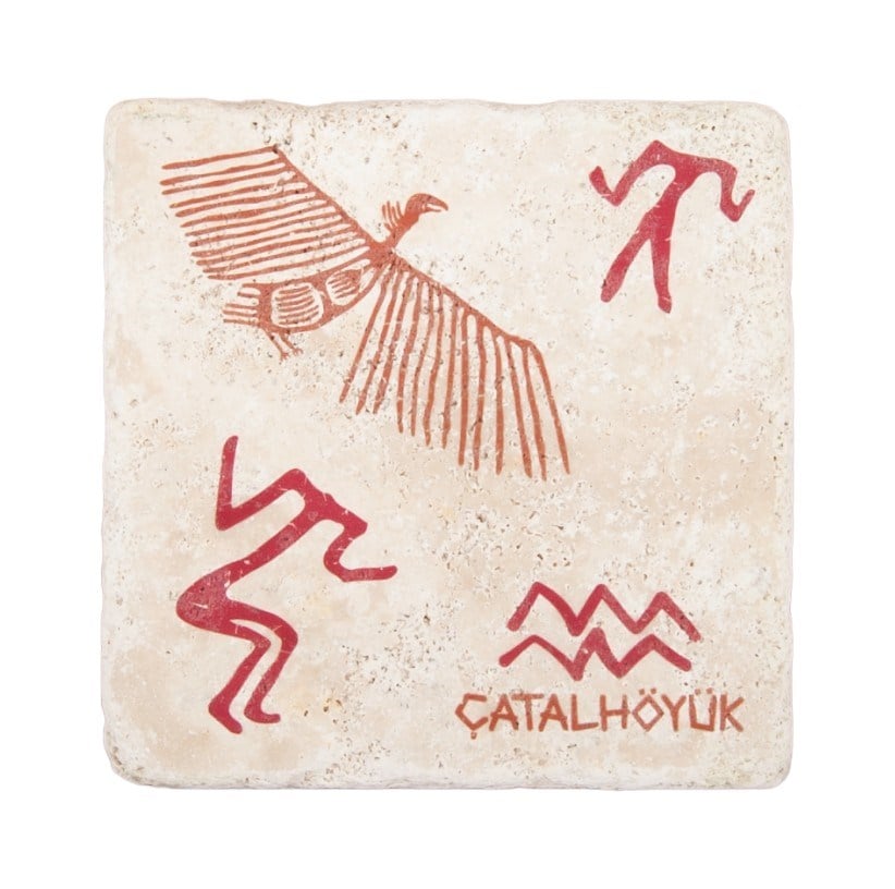 Çatalhöyük Atmaca Motifli Doğal Traverten Pano – El Yapımı Dekoratif Pano