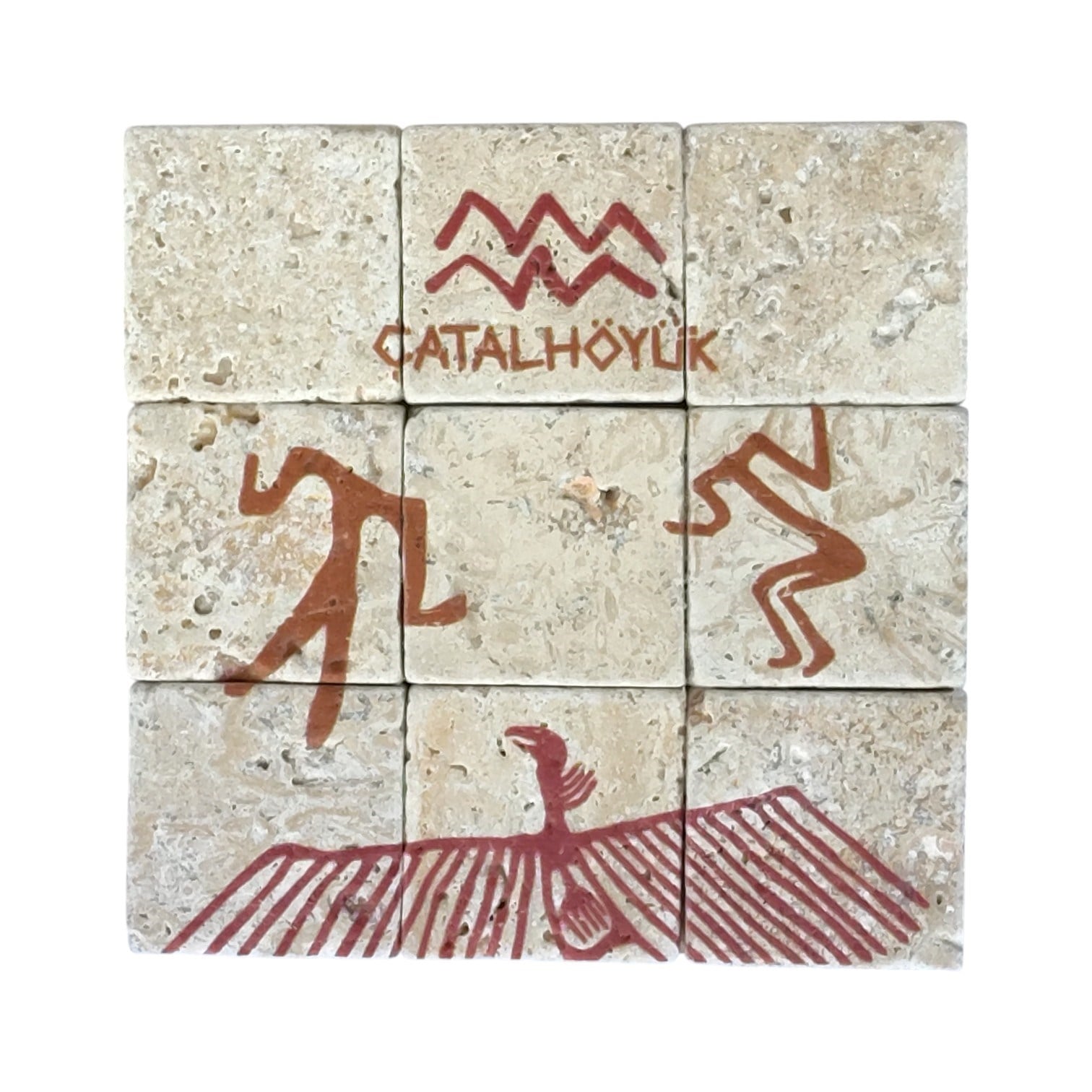 Çatalhöyük Atmaca Motifli Traverten Pano – El Yapımı Dekoratif Pano