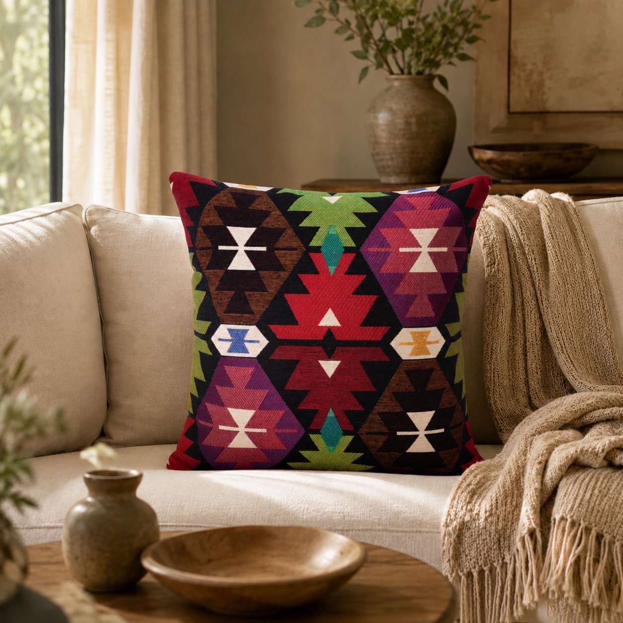 Dekoratif Goblen Kilim Desenli Kırlent Kılıfı, Model: GBLN-3026
