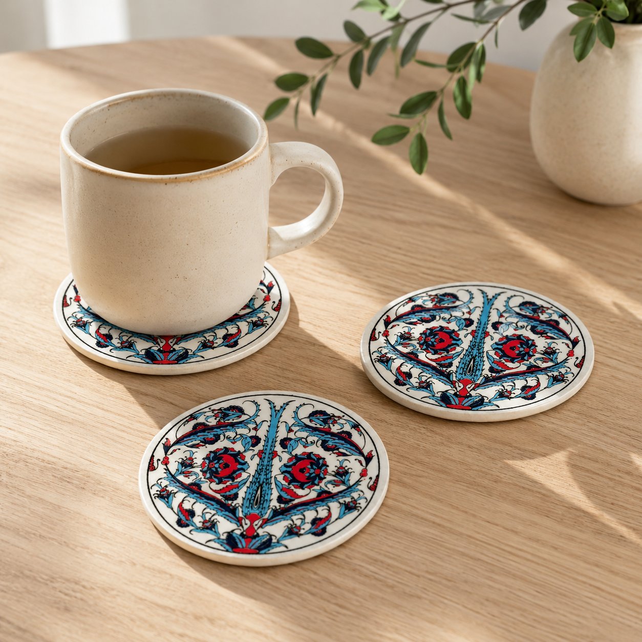 Desenli Seramik Bardak Altlığı 4'lü Set