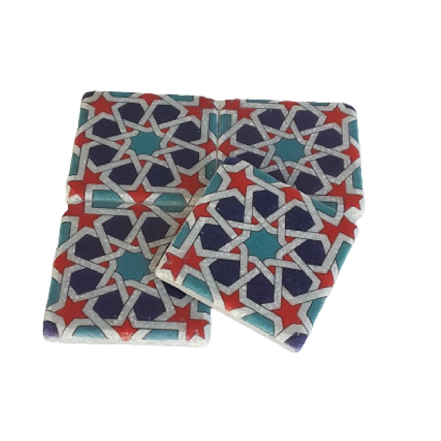 Etnik Geometrik Desenli Doğal Mermer Bardak Altlığı, Model: MRBL-2020104