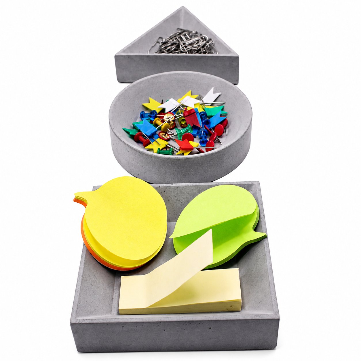 Geometrik Beton Masaüstü Organizer 3'lü Set | Modern Ofis Düzenleyici