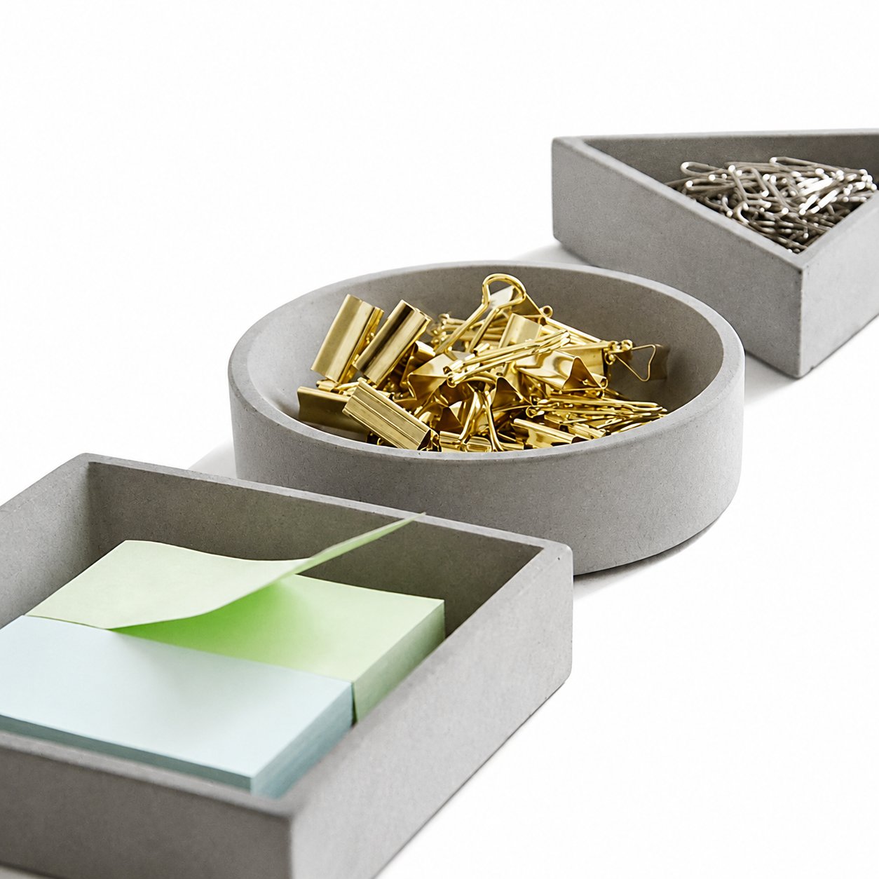 Geometrik Beton Masaüstü Organizer 3'lü Set | Modern Ofis Düzenleyici