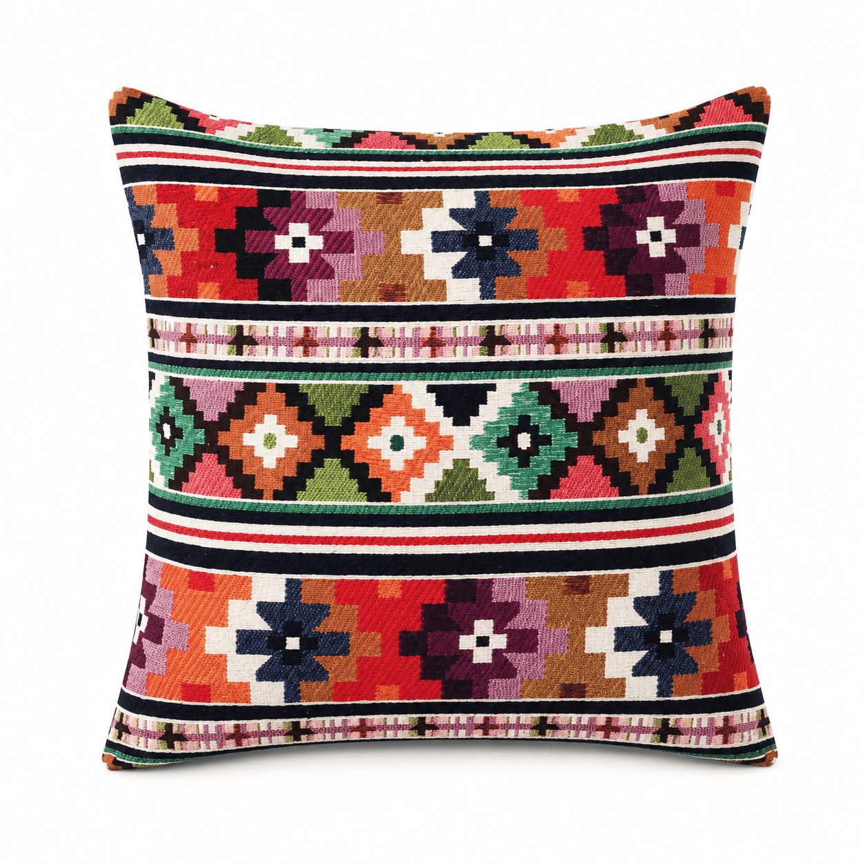 Goblen Kumaş Kırlent Kılıfı – Renkli Kilim Motifli Dekoratif Yastık Kılıfı