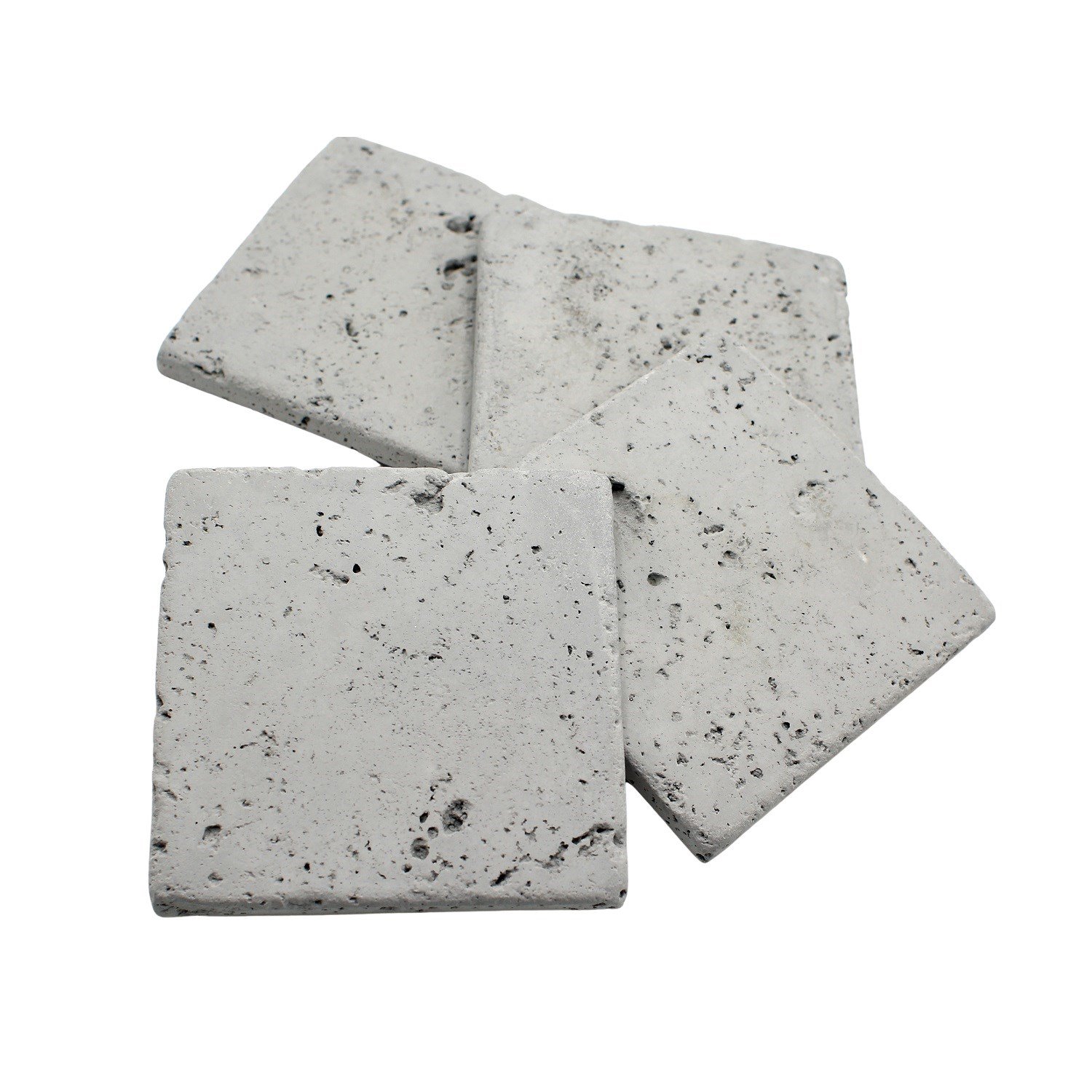 Kare Naturel Beton Bardak Altlığı 4’lü Set – El Yapımı Minimal Ofis & Ev Dekoru
