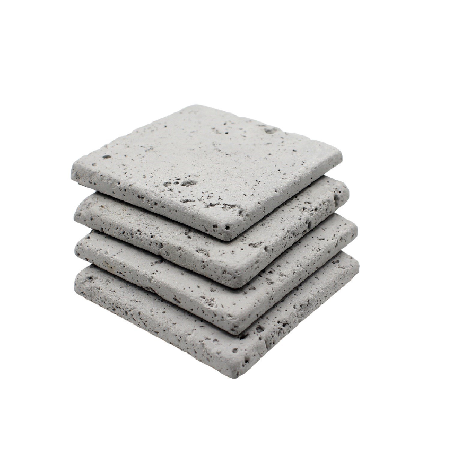 Kare Naturel Beton Bardak Altlığı 4’lü Set – El Yapımı Minimal Ofis & Ev Dekoru