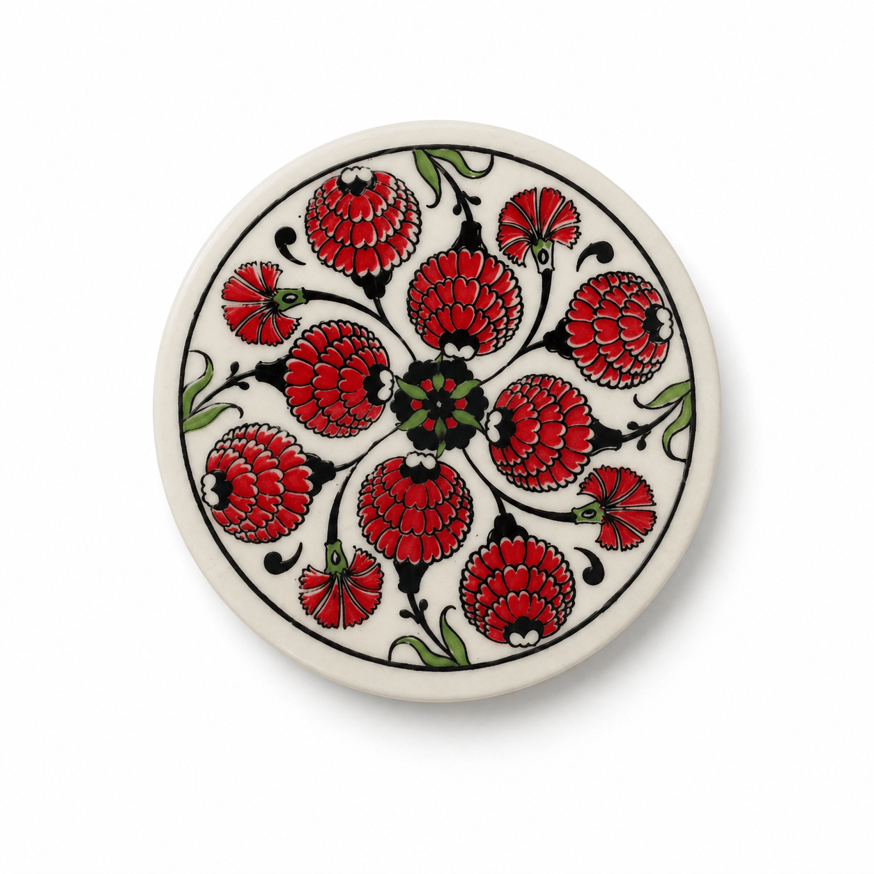 Kırmızı Desenli Seramik Bardak Altlığı 4'lü Set